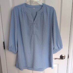 Blue Split V Neck 3/4 Sleeve Top - XXL